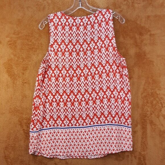 SAKS FIFTH AVE Womens Top Small Red Pullover Tank Ikat Tassel Sleeveless Preppy - Picture 4 of 7